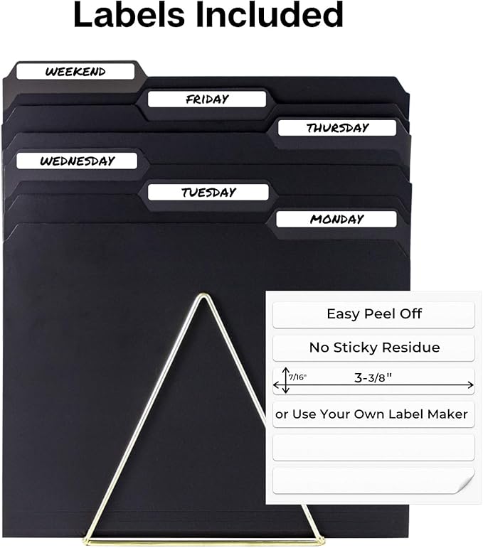 Dunwell Plastic Black 3-Tab Folders, (12 Pack), Sturdy 1/3 Tab File Folders for 8.5x11 Documents, Plastic Manila Filing Sleeves, Acid-Free Poly, Includes Labels