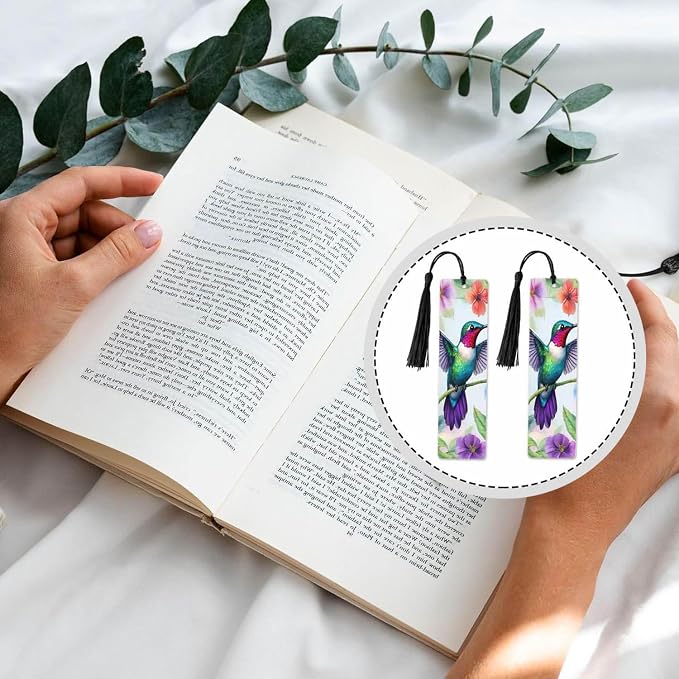 Cute Hummingbird Bookmarks Set 5 with Tassels Watercolor Flower Bird Wooden Bookmarks for Reading Women Men Students Teachers School Supplies