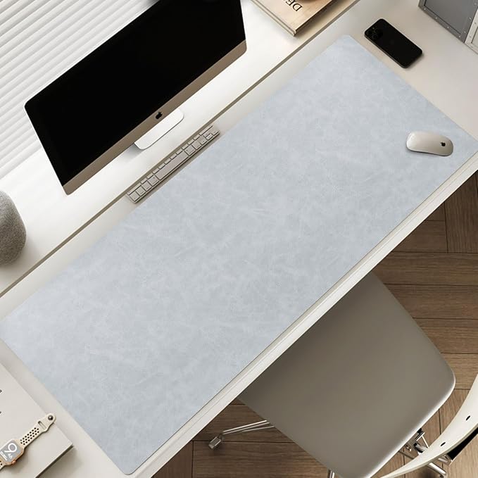 Leather 17.7" x 39.37 Desk pad for Computer and laptops, Ideal for Gaming and Office use, Large Mouse pad and Keyboard mat,Desk mat for man. A complimentary Wrist pad and Phone Stand.(Gemstone Gray)