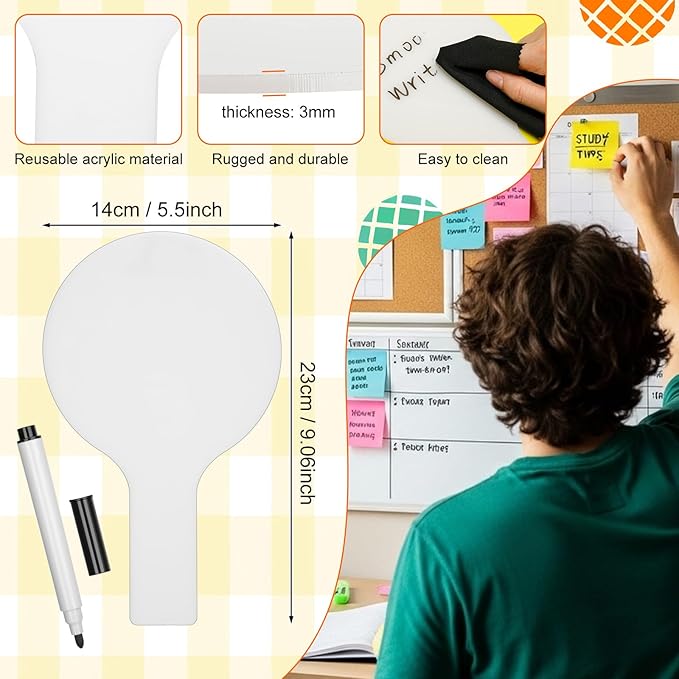 Containlol 8 Pcs Mini Dry Erase Answer Paddles Acrylic Answer Board Double-Sided Response Paddles Quick Response Board with Handle for Teaching Office Games Home