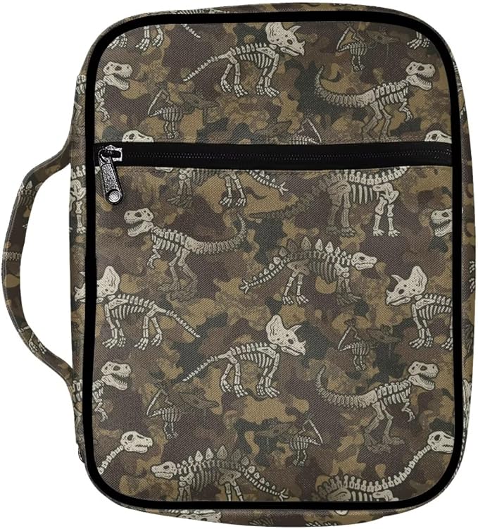 Coldinair Camouflage Dinosaur Bible Covers for Women Bible Case with Bookmark Large Carrying Book Case Church Bag Protective with Pocket and Zipper