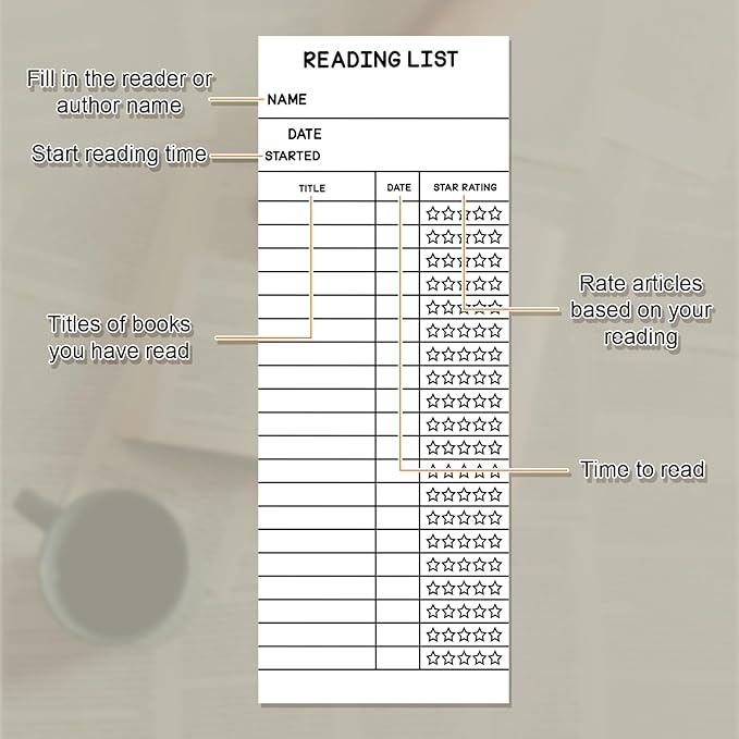 LOTMER 100 PCS Reading List Bookmark, 3 x 8 Inch Personal Libraries Cards, Reading Log Bookmark for Gifts and Literary Supplies for Reading Enthusiasts (White)