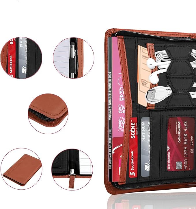 Junior Padfolio Portfolio with 5 x 8 Writing Pad, A5 Business Portfolio Binder Folder Organizer Multi-Function Combination Case for Men Women, Brown