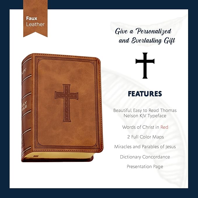 Personalized Compact Large Print Bible KJV Faux Leather Holy Bible Custom Name 3 Rows of Text & Red-Highlighted Verses, Personal Gift for Christian & Religious Celebrations | Brown