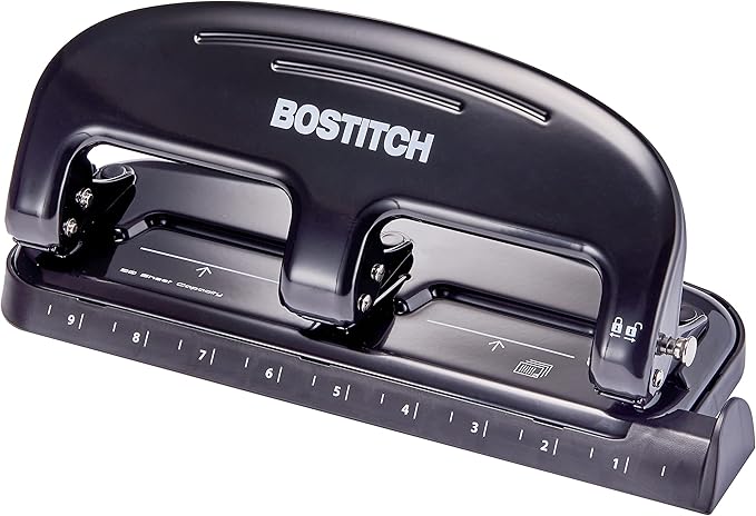 Bostitch Office EZ Squeeze 20 Sheet Standard 3 Hole Punch, Metal Construction & Executive 3 in 1 Stapler, Includes 210 Staples and Integrated Staple Remover,20 Sheet Capacity, Red