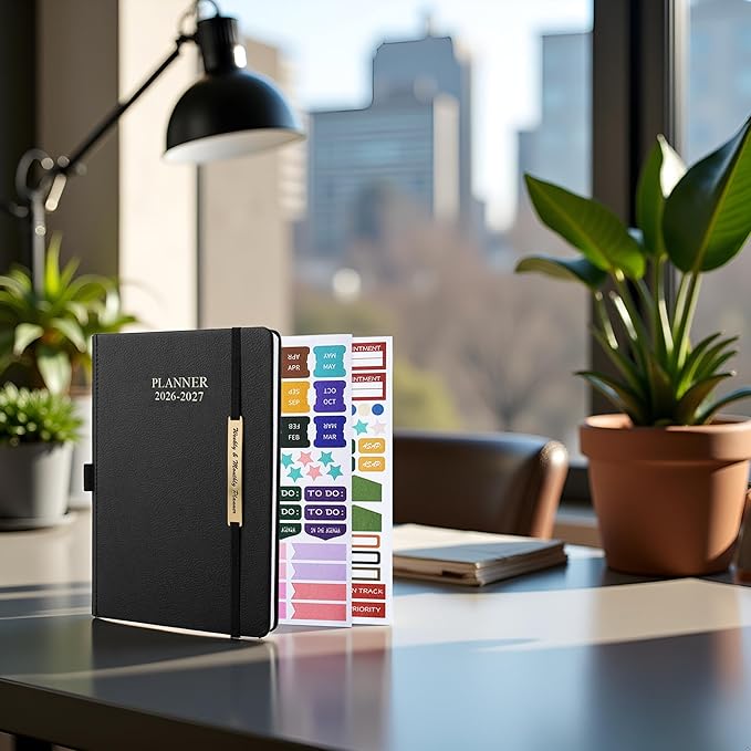 Cheericome Planner 2026-2027, Month Weekly Planner Run JAN 2026 to JUN 2027, 26-27 Planner with Pen Loop, Back Pocket and Stickers, 18 Months Planners, Black Monthly Planners 2026-2027