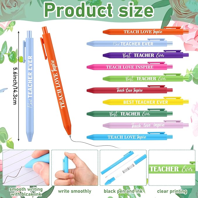 Fuyoooo 50 Set Teacher Appreciation Pens Bulk Thank You Gift Thank You for Helping Me Grow Inspirational Ballpoint Pens with Cards for School Office Supplies(Flowerpot)