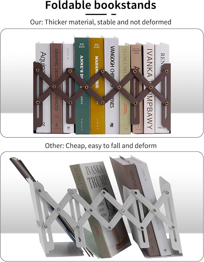 MSDADA Adjustable Bookends, Book Ends for Heavy Books, Expandable Book Organizer for Desk, Shelf, Office, School, for 6 7 8 9 10 11-15 Boys and Girls, Extends up to 19 inches (Brown)