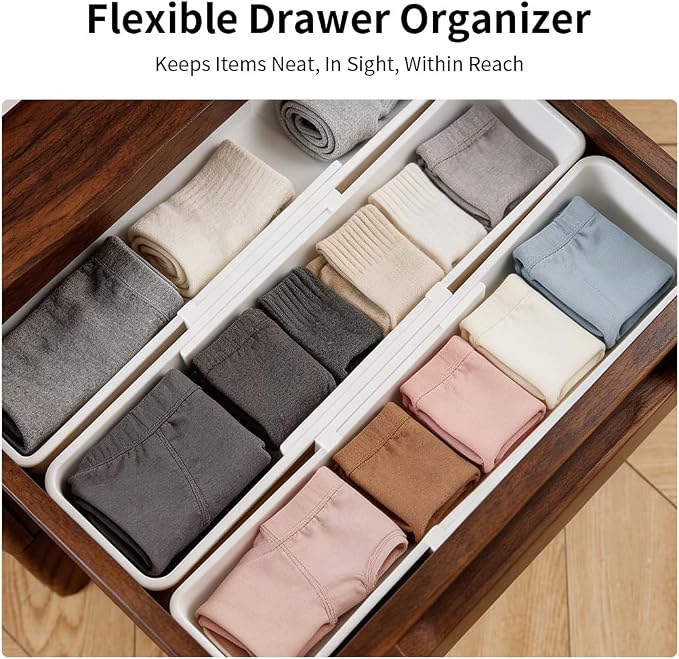 Adjustable Drawer Organizers Expandable,Drawer Divider Inserts for Makeup Cosmetics,Underwear Socks,Office Supplies,or Bathroom Storage,Multi-Purpose Plastic Drawer Trays,1-Pack