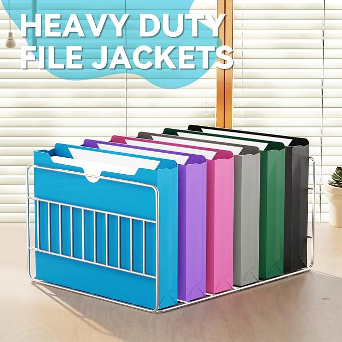 Plastic 2 Inch Expanding File Jacket Folders,12 Pack Heavy Duty Expansion Pocket Files,Reinforced Colored Expandable File Folders,Straight Cut Tab,Manilla Pocket Folders,Letter Size,Colorful