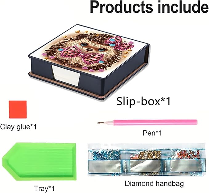 Hedgehog Diamonds Painting Kit Note Box,Animal Memo Paper Storage Box Diamond Art,Sticky Note Holder Diamond Art,Diamond Painting Memo Pad For Office Desk. (Hedgehog)