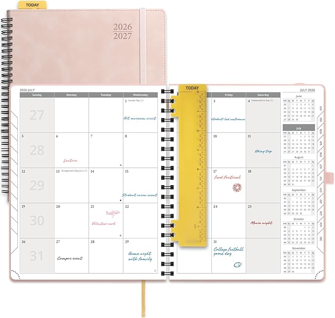 POPRUN 2026-2027 Monthly Planner, Large 8.5" x 10.5", 18 Month Calendar (July 2026 to December 2027) with Expense Tracker, Notes Pages, Sprial Bound, Leather Softcover - Pink