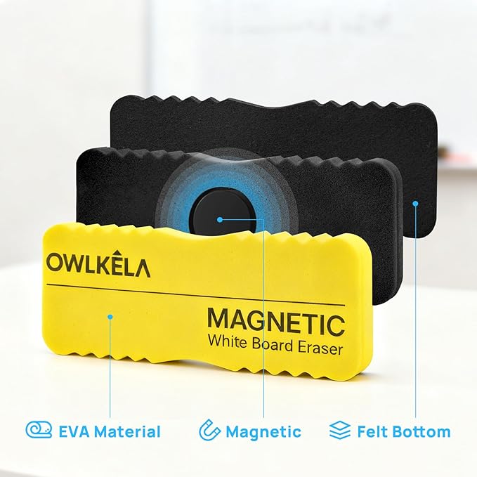 OWLKWLA Jumbo 4 Pcs Dry Erase Erasers, Magnetic White Board Eraser Bulk, Whiteboard Erasers for School, Office, Home, Classroom, 4 Color
