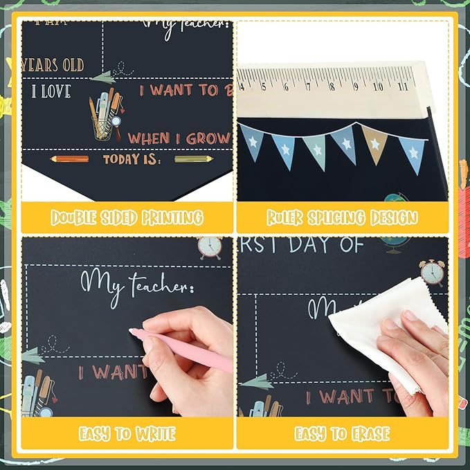 First and Last Day of School Chalkboard Rainbow First Day of School Sign 13.8 x 10 Inch Reusable Double Sided Sign for Graduation Kids Preschool Kindergarten(Pencil Style)