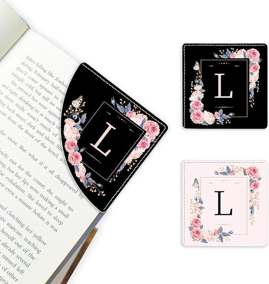 2 Pack A-Z Leather Book Corner Bookmark, Durable Handmade Reading Accessories - Gifts for Readers, Women, Men, Teachers, Students L