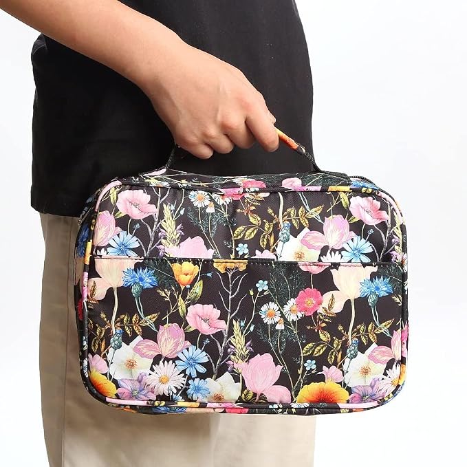 Bible Cover Carrying Book Case Church Bag Bible Protective with Handleand Zippered Back Pocket, Gift for Girls Women Men Father Kids (Black Flower)