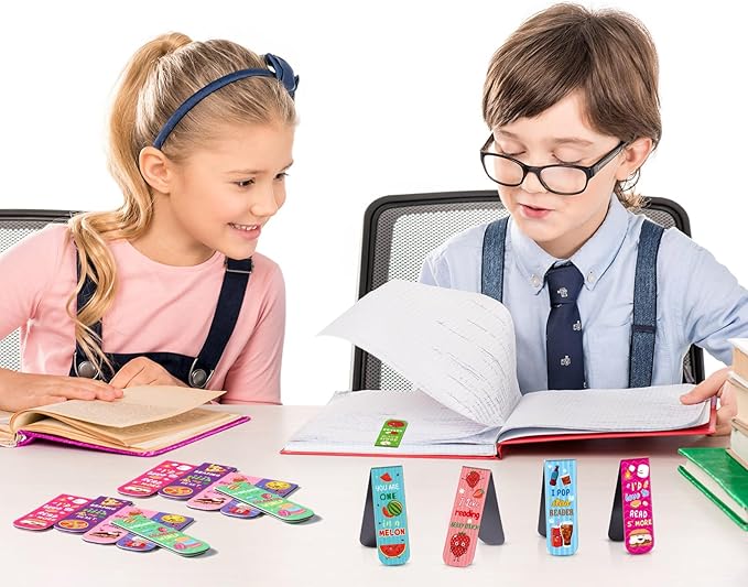 Pasimy 48 Pieces Cute Magnetic Bookmarks Fruit Food Theme Book Marks Bulk Encouraging Sayings Magnetic Bookmarks for Students Teachers School Home Office Reading Supplies