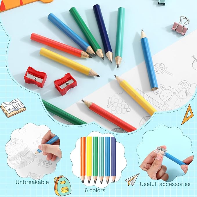 Spakon 96 Pcs Jumbo Pencils for Kid Bulk 3.5 Inch Wooden Triangle Short Fat Chunky Pencil with Sharpener for Student Toddler Preschooler Beginner Kindergarten Classroom Supplies