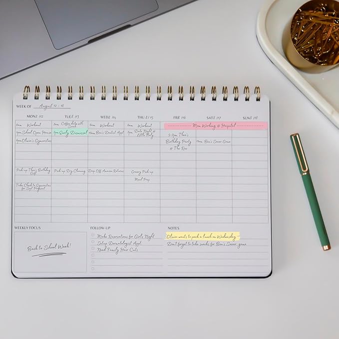 Undated Weekly Planner | 8.25” x 11.75” Work To-Do Notebook | ADHD Academic Organizer | Multi-Layout | Men and Women Planner | College Supplies | Black | Landscape Layout