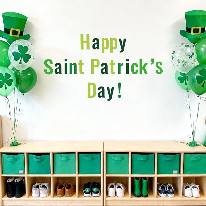 FYSUIMU 134 Pcs St. Patrick's Day Bulletin Board Letters Alphabet Number Symbol Paper Cutouts Green Colored Decor Letters Combo Set with 200 Pcs Glue Points for Home Classroom Irish Party