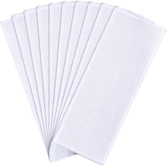 10 Pcs Blank Cross Stitch Bookmarks, Shimmeroo Cotton Fabric Book Marker Cross Stitch with Embroidery Edge Rectangle Embroidery DIY Bookmark for Crosstitch Project(7.48 * 2.76 Inch)