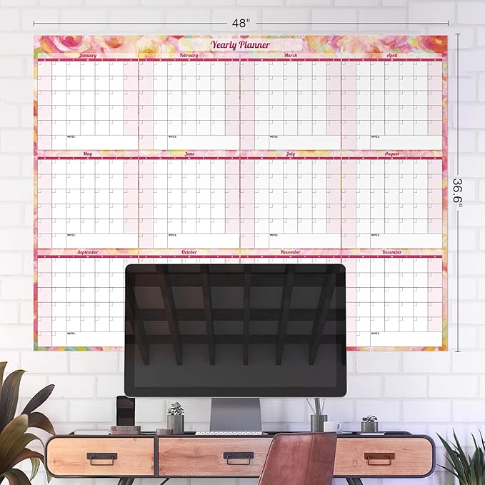 Ospelelf Undated Wall Calendar Dry Erase 12 Month, Large Laminated 2026 Calendar 36.6'' x 48'' Yearly Monthly Family Office Calendar