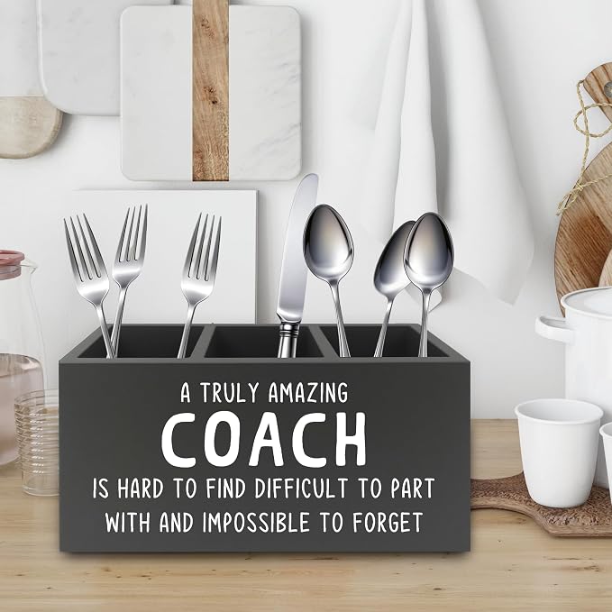 Coach Gifts Pen Pencil Holder Organizer for Desk, Best Coach Gift, Thank You Appreciation Gifts for Coaches Women Men Wooden Box Sign for Home Office Workplace Desk Tabletop Decorations