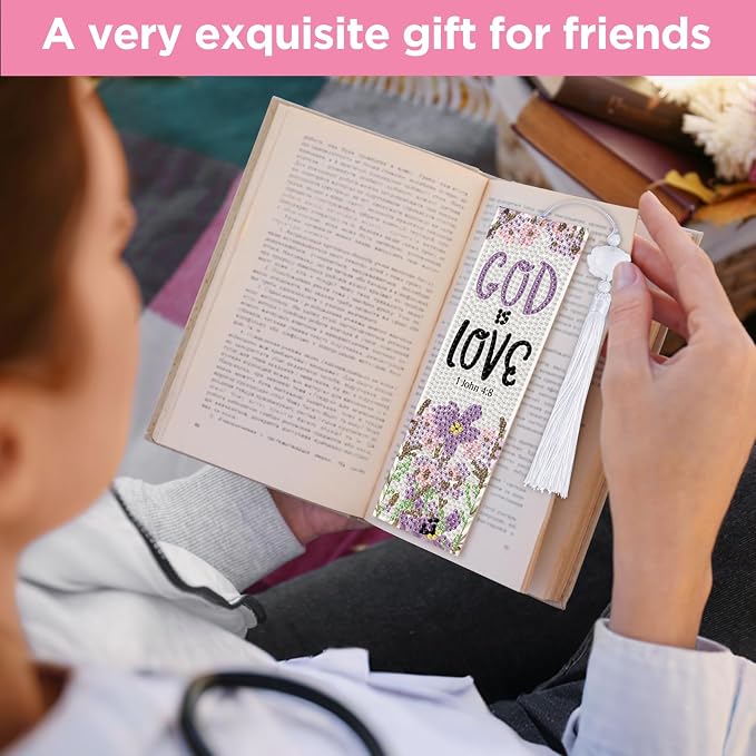 8 Pieces Christian Bible Verse Diamond Art Bookmarks 5d Christian Beaded Bookmark Acrylic Tassel Bookmark for DIY Making Beginners Adults Arts Craft Supplies (Christian-1)