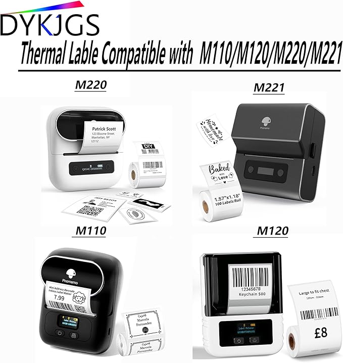2 Rolls Thermal Stickers M110/120/220/221 Label Printer White 50mm x 80mm Adhesive Labels for School Home (2, 50mmx80mm)