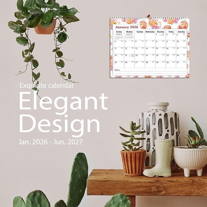 Ymumuda Wall Calendar 2026-2027,11"×14", 18 Months from JAN. 2026 to JUN. 2027, Hanging Calendar Spiral Binding, Unique Monthly Calendar for Easy Planning，Perfect for School Office Work Schedule