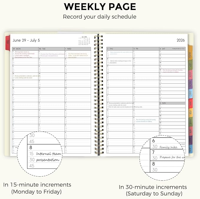 SKYDUE Appointment Book 2026-2027, Academic Hourly Planner from July 2026 - June 2027, 8.5" x 11" Weekly & Monthly Schedule Planner with 15-Minute Interval- Perfect for Daily Planning Creamy Oatmeal