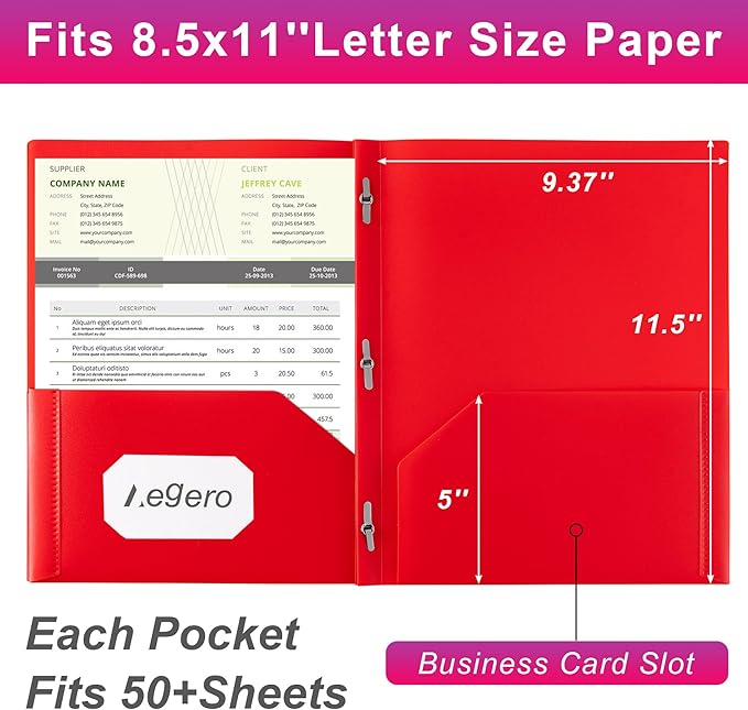 Aegero Folders with Pockets and Prong with Fasteners (6 Pack,Blue),Durable Plastic Pocket Folders with Prongs,Tear Resistant,2 Pocket 3 Prong Folders for Schoolwork & Office,Letter Size