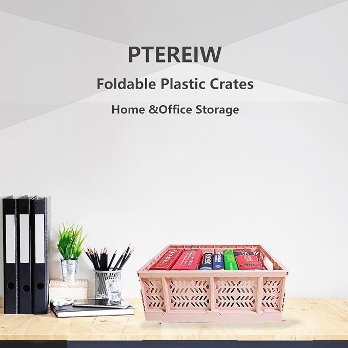 20L Foldable Crates, 4Pack Plastic Baskets for Home and Office,Plastic Folding baskets,Collapsible Crates for Chrismas Gifts, Toys Storage. (Light Pink,15.7x11.8x6.3Inc)