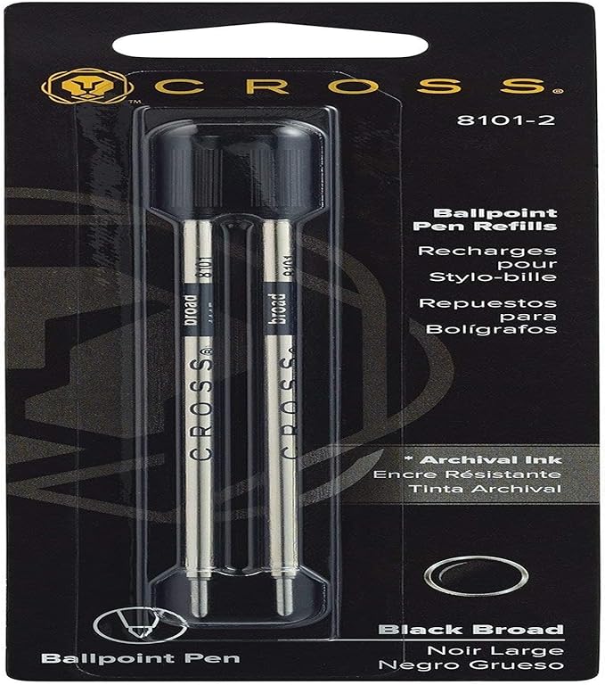 Cross Ballpoint Pen Refill - Black - Broad - 2-Pack - Refill for Consistent Ink Flow - Quick-Drying &