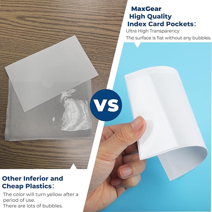 MaxGear 3" x 5" Index Card Holder, 52 Pack Labels for Storage Bins, Clear Adhesive Pockets with Top Open Loading, Plastic Label Holders Tote Bag Labels Stickers for Organizing Library Card Shelves