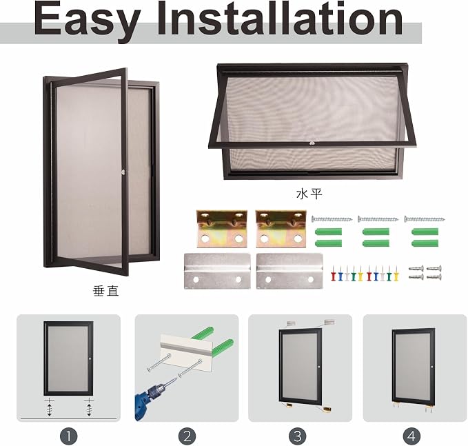 36×24 Inch Lockable Enclosed Bulletin Board, Weather-Resistant Outdoor Noticeboard with Locking Doors, Wall-Mounted Black Aluminum Frame & Grey Felt Presentation Board