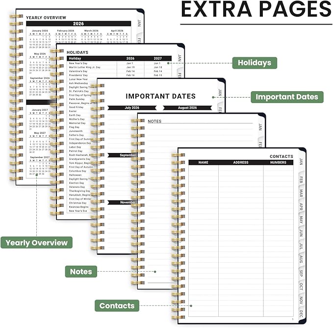 2026 Planner, Weekly and Monthly Calendar Planner for Women, Jan 2026 - Dec 2026, Hardcover Planning Agenda book with Tabs, Spiral Bound, Inner Pocket, Perfect for School Office Supplies, 8.5" x 11" - Garden Bird