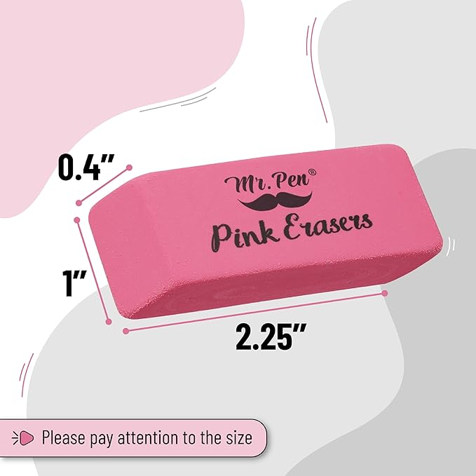 Mr. Pen- Pink Pencil Eraser, 12 Pack, Large Latex Free Block Erasers for School, Office, Art Sketching, Homework, Exams, Clean Smudge-Free Correction