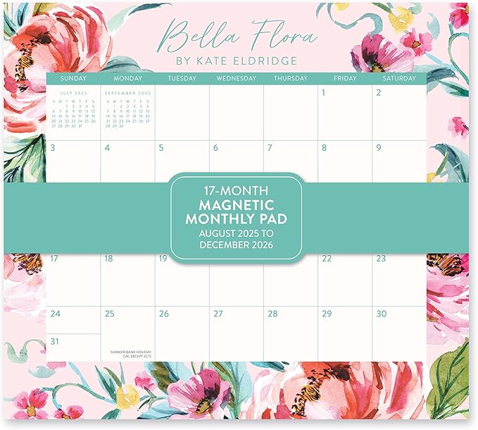 Orange Circle Studio 2026 Magnetic Monthly Fridge Calendar, Bella Flora, August 2025 - December 2026, 9.5" x 8.4", Daily Aesthetic Planner Notepad with Magnet for Refrigerator, Easy Organizer for Grocery List, Appointments