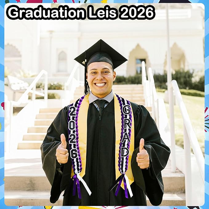 Graduation Leis 2026 Money Ribbon Leis for Graduation Class of 2026 Braided 48inch Graduation Necklace for High School,College Graduation Party Gifts,Purple,White and Black
