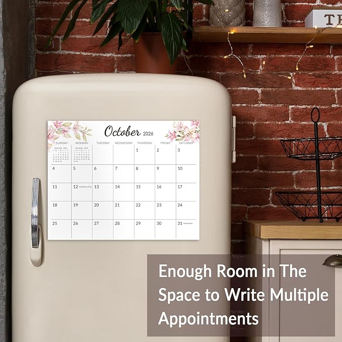 Magnetic Calendar for Refrigerator, 10"x 8" Fridge Calendar from Jan. 2026 to Dec. 2027, Wall Calendars 2026-2027 Prefect for Planning and Organizing Your Life - Flower
