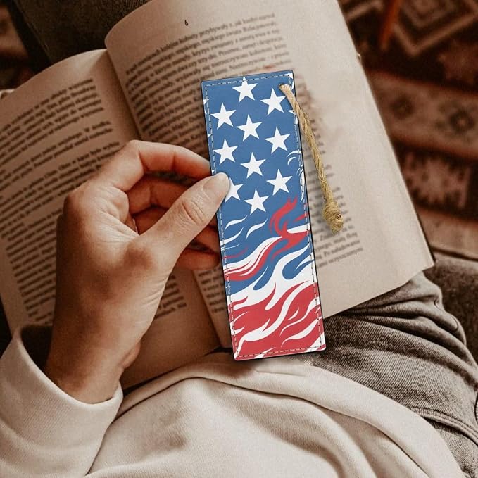 Patriotic American Flag Bookmarks for Women Book Lover Bookish Book Marker with String for Bookworms, Cool Bookmarks for Adults Kids