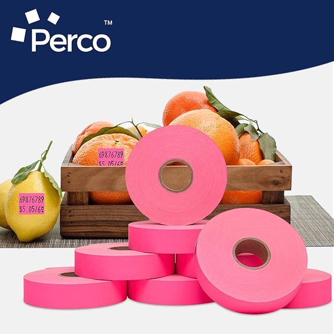 Perco Fluorescent Pink Pricing Labels for Monarch 1136 Price Gun - Case of 8 Sleeves, 112,000 Pricemarking Labels Value Pack