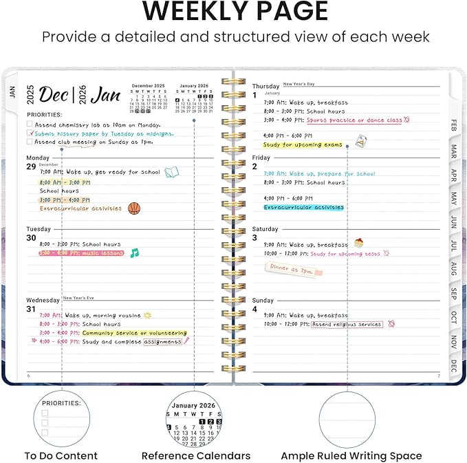 2026 Planner, Weekly and Monthly Calendar Planner for Women, Jan 2026 - Dec 2026, Hardcover Planning Agenda book with Tabs, Spiral Bound, Inner Pocket, Perfect for School Office Supplies, 6.3" x 8.5" - Distant Peaks