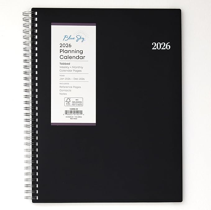 Blue Sky 2026 Weekly and Monthly Planner Calendar, January 2026 - December 2026, 8” x 10.875”, Flexible Cover, Laminated Tabs, Durable Twin Wire Binding, Dainian