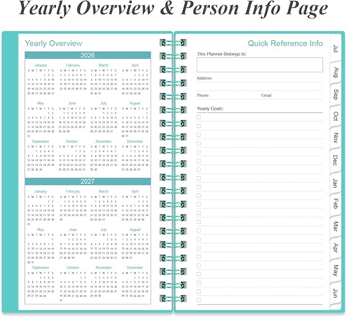 2026-2027 Pocket Planner/Calendar - 2026-2027 Planner from July 2026 - June 2027, Planner 26-27 with 12 Tabs, Twin-Wire Binding, Inner Pocket, 3.75" x 6.75, Teal