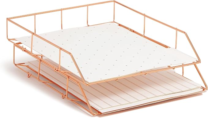 U Brands Desktop Fashion Filing Set, Desktop Organizer, Rose Gold Wire Metal, 10 Piece Office Gift Set (2104U00-01)
