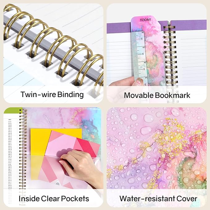 SUNEE Teacher Planner 2026-2027 Academic Year, 7 Periods Lesson Plan Book Jul 2026 - Jun 2027, 8.5"x11" Weekly Vertical Layout Monthly Organizers with Calendars, Bookmark, Waterproof Cover,Pink Marble