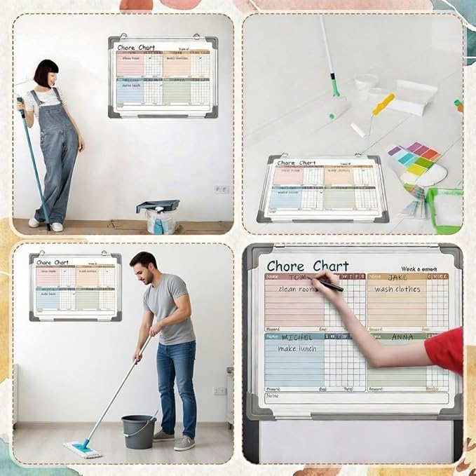 Lincia Magnetic Dry Erase Chore Chart Board for Multi-Person Households 24"x18" Double Side Family 2 in 1 Combo Chore Board for Wall Aluminum Frame 8 Markers 1 Eraser(Double Style)