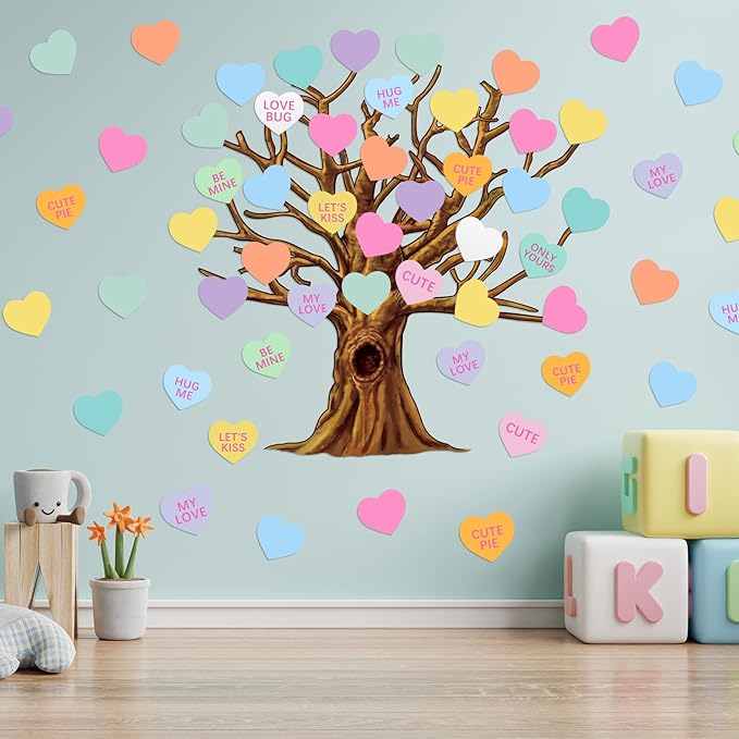 Gersoniel 90 Pieces Valentines Day Classroom Tree Bulletin Board Decorations Heart Shape Conversation Cutouts Stickers for Classroom Chalkboard Home Wall Decor